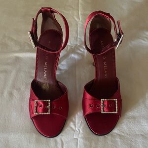 ANTONIO MELANI Red Satin Heels with Buckle - Size 7.5